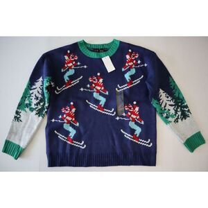 33 Degrees XS32806TGT Women's Sz Small Blue Alpine Skier Graphic Sweater